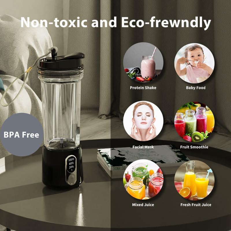 Portable Blender, Wireless Rechargeable Juice Cup with 3 Speed Settings, Personal Size Smoothie Maker, Black