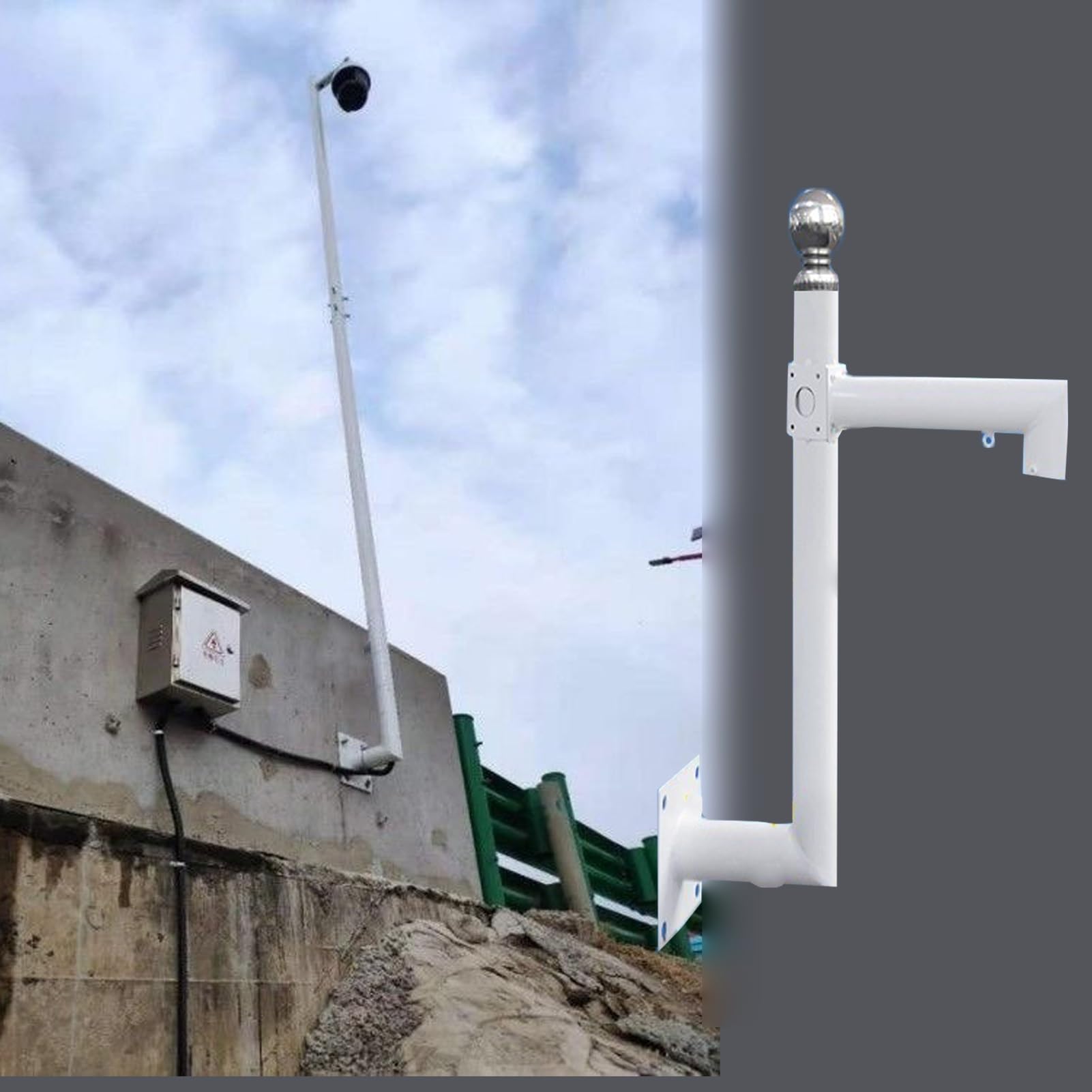 Aioneer 6.6Ft Weatherproof Security Camera Mount - L-Shaped Surveillance Pole With Screws - Corner Stand For Outdoor Monitoring - Single Holder-Single Ball-1.2 m(3.94 ft)