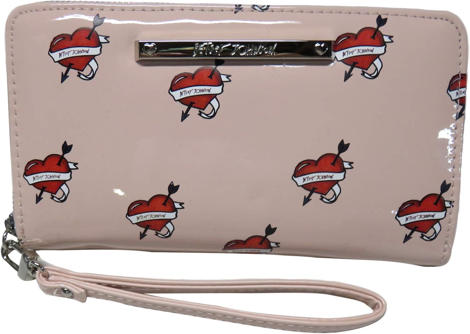 Betsey Johnson Women's Wristlet Wallet, Pink/Hearts