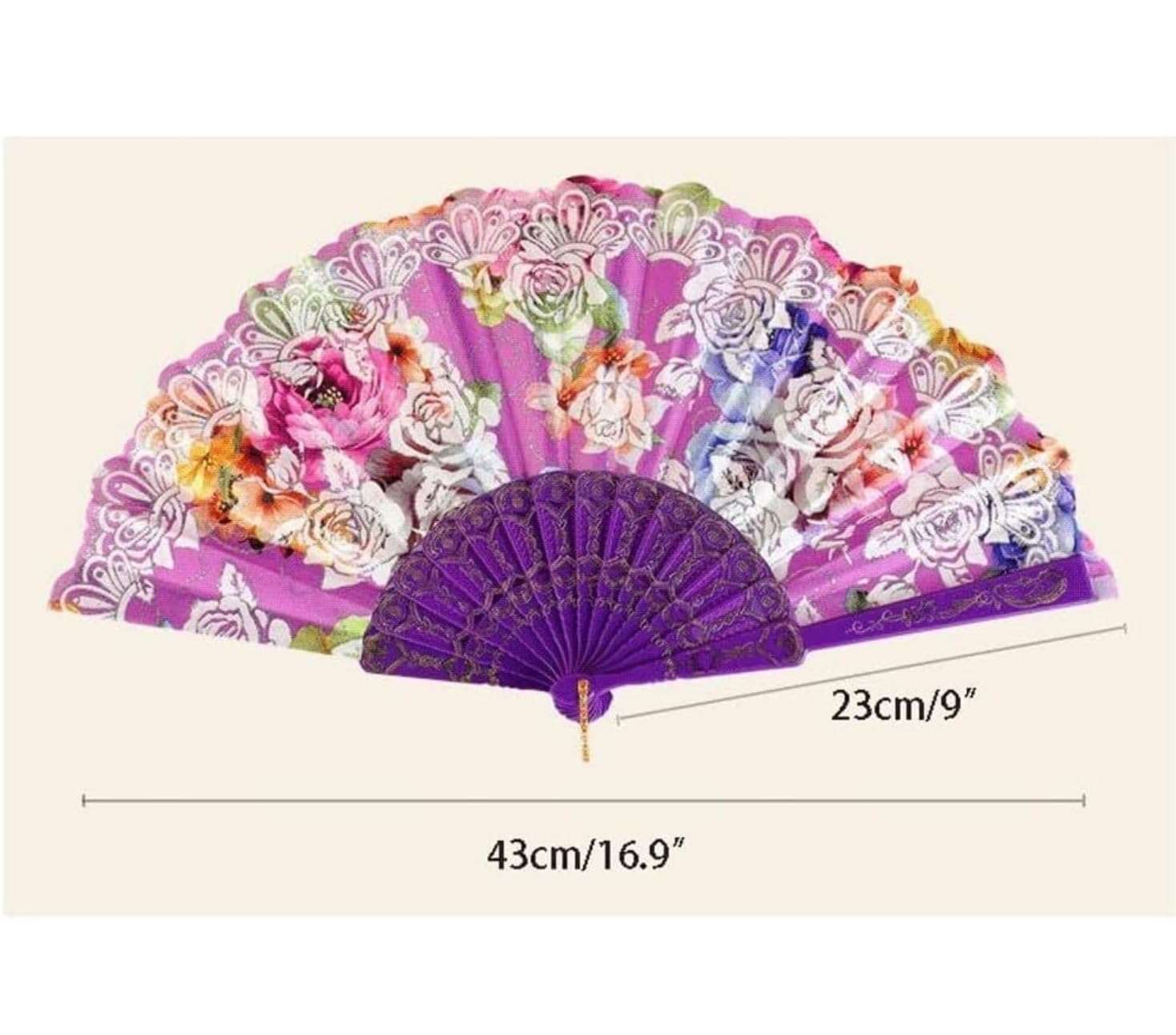 Abanico Plegable De Mano Fiesta Accesorios Abanico De Mano con Diseño Rosas, Plegable Japonés Portátil, Chino para Bailar, Cosplay, Accesorios para Fiesta Boda(G)