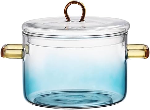 1.5L / 53 fl. oz. Clear Glass Pot with Lid Saucepan Heat Resistant Glass Stove and Pan with Lid Soup, Milk, Baby Food, Pasta 51oz/1500ml blue