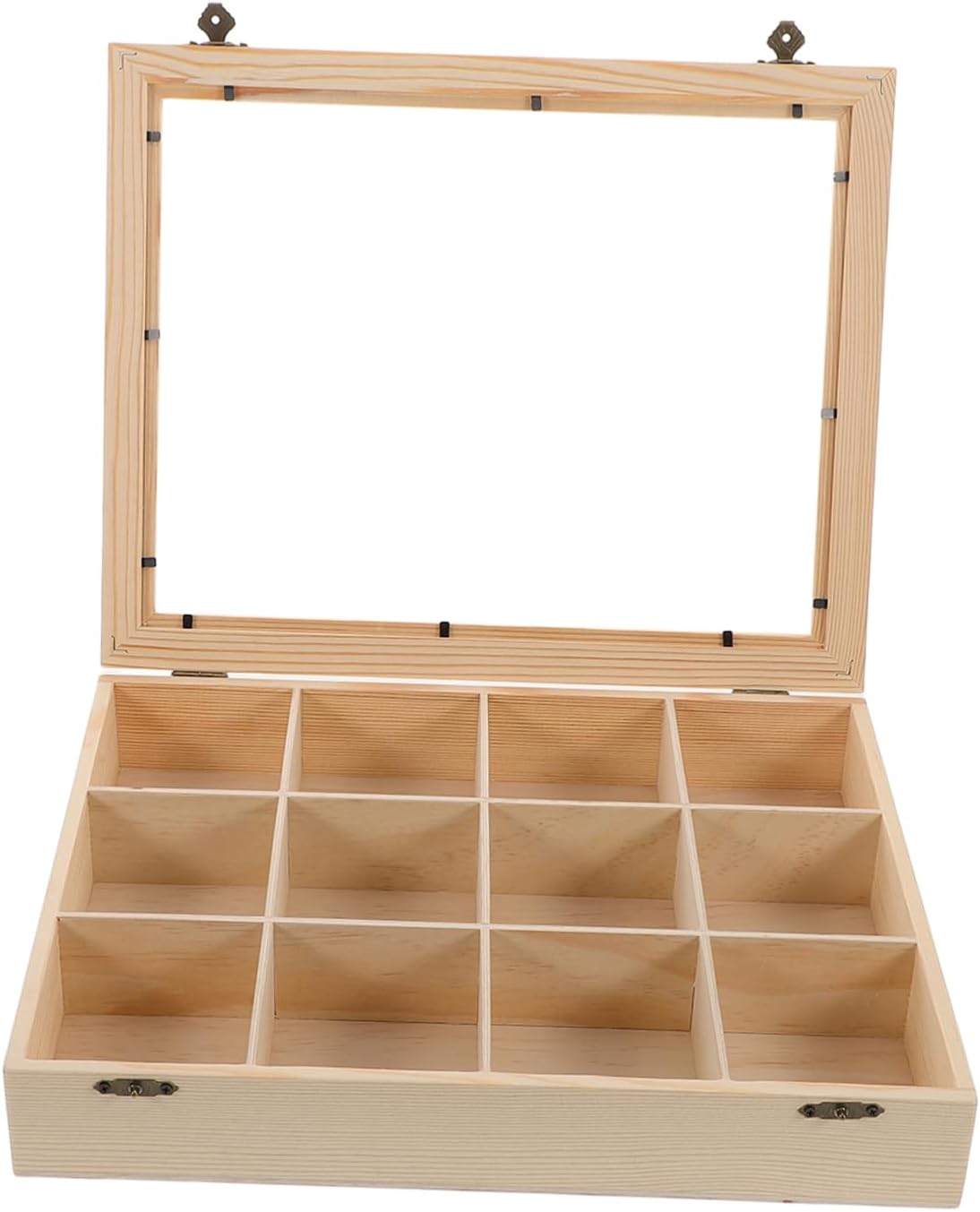 Cabilock Wooden Rock Storage Box with Lid 12-Compartment Mineral Display Case for Organizing and Showcasing Rock Collections and Specimens