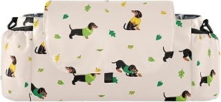 CUPADA Cartoon Dachshund Dog Universal Stroller Organizer with Cup Holders, Stroller Organizer Bag and Removable Shoulder Strap Fits Most Baby and Pet Strollers
