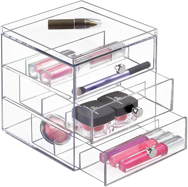 InterDesign 36230 Drawers Storage Box with Drawers, Compact Jewellery Organiser for Countertops or Wardrobes, Sturdy Plastic, Clear