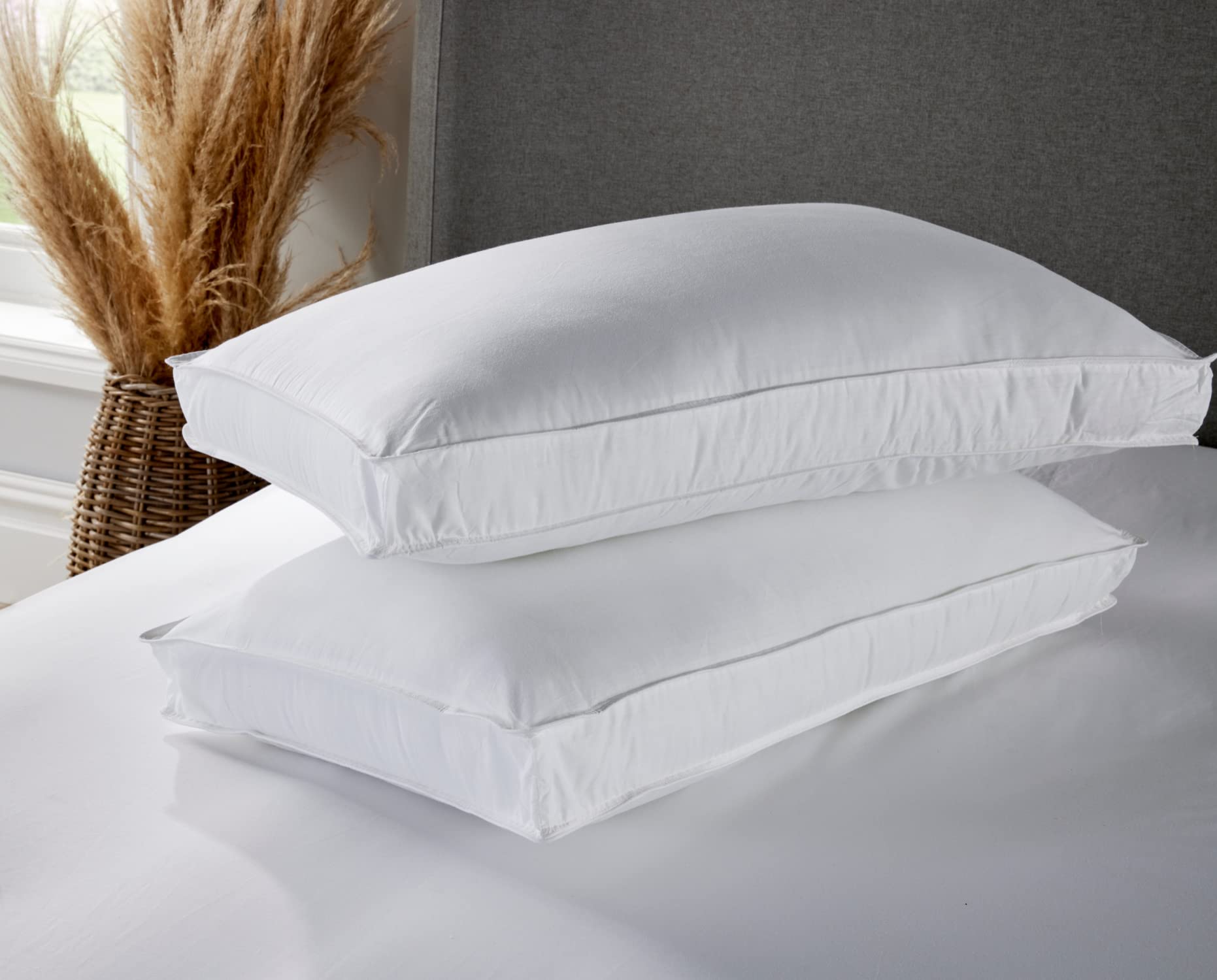 The Duvet & Pillow Company White Luxury Walled Pillow | Extra Fill Side Sleeper Pillow | 100% Cotton Cover Pillow Firm Fill | Extra Loft 8Cm Gusset Pillow For Side Sleepers (2 Pack Pillows)