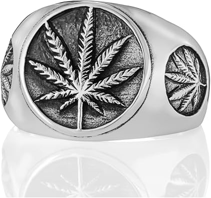 SATIVA RING - 925 Sterling Silver Weed Leaf Signet Ring Sizes 7 to 15