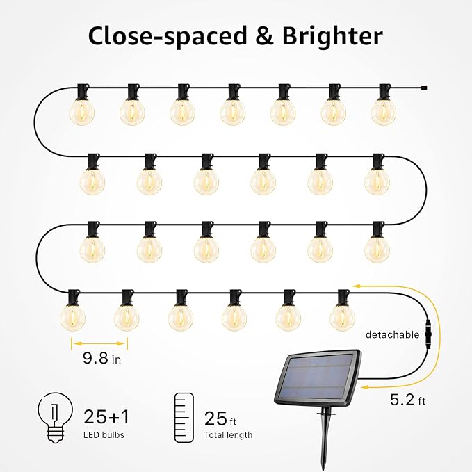 Lepro Luces Solares Exteriores LED G40 25 pies 26 bombillos USB Recargables miniatura 4