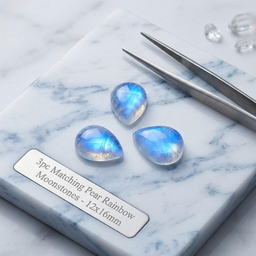 Natural Blue Fire Rainbow Moonstone 12x16mm pear cabochon AAA quality loose calibrated gemstones for jewelry making 3 pcs Box