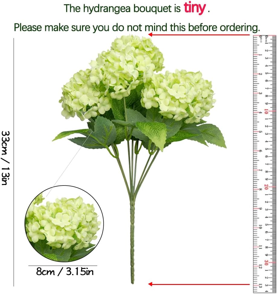 GREENTIME Artificial Hydrangea Flowers 1 Pack Fake Hydrangea Bouquet with 7 Head 3.15” Tiny Hydrangea for Wedding Bouquet Party Home Decor DIY Baby Shower Centerpieces Tables Decoration(Green) - Image 2