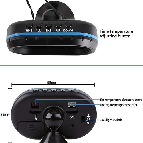 Miniatura 4 de Termómetro de coche LCD Digital Clock  MASO 12-24V Multifuncional Temperatura Voltímetro Medidor Electrónico Reloj Alarma Monitor con 2