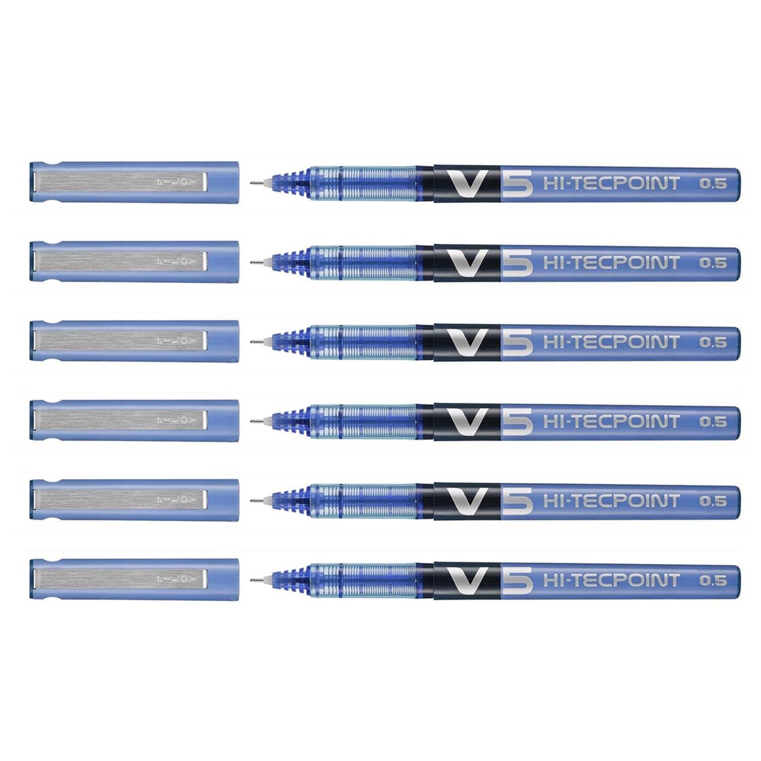 Pack of 6Pilot V5Hi-Tecpoint Liquid Ink Rollerball Pen Fine Blue Pasteaa