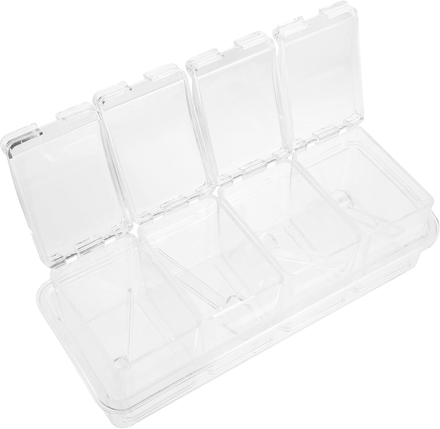 Kitchen Seasoning Box 4-compartment Spice Organizer Container with Lid, Multi-grid Condiment Holder for Household Cooking Essentials