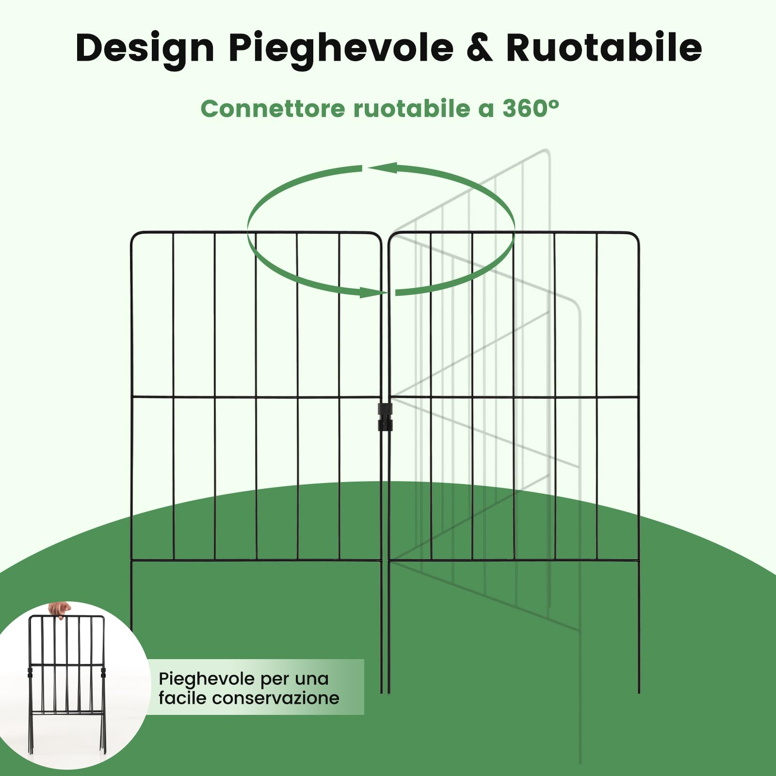 COSTWAY Recinzione da Giardino 33 cm (L) x 61 (A) 25/15 Pannelli, Bordure per Aiuole in Metallo Antiruggine e Robusto, Cancello da Esterno Pieghevole per Giardino, Orto ed Cortile (25)