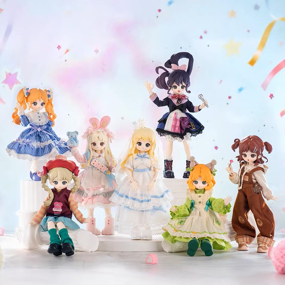 niannyyhouse BJD Blindbox-Figur, Ballgelenk-Puppe mit Kleidung, Maßstab 1:12, bunte Mädchen-Serie, bewegliche Sammelfigur, Actionfigur (6 Stück)