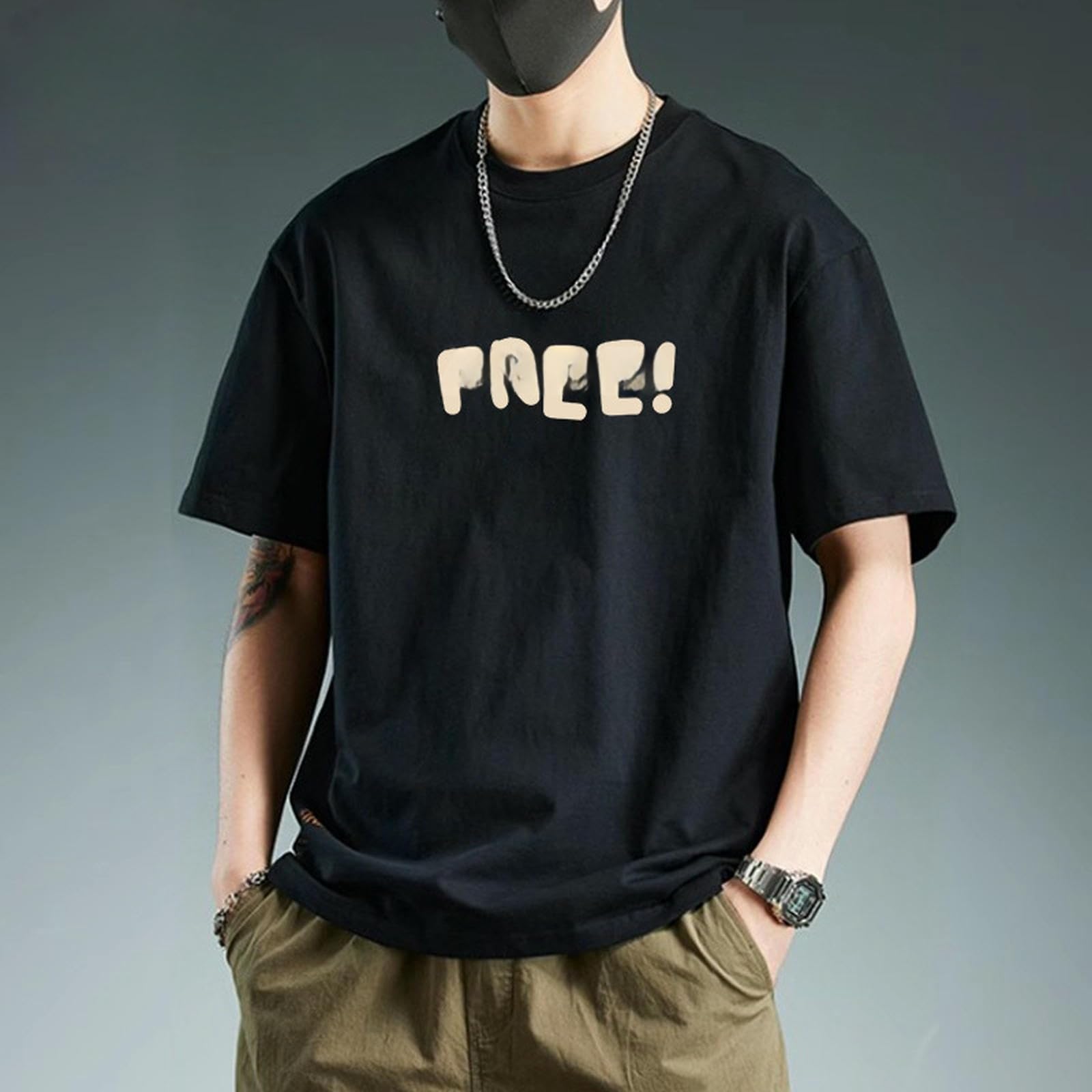 T-shirt męski na lato luźny All-Match T-shirt z krótkim rękawem z prostym nadrukiem kawowy-XL