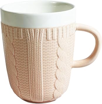 320ml/10.5oz Woolen Thread Ceramic Mug Microwave Can Be Used For Small Fresh Woolen Thread High-Temperature Resistant Coffee Cups-Pink
