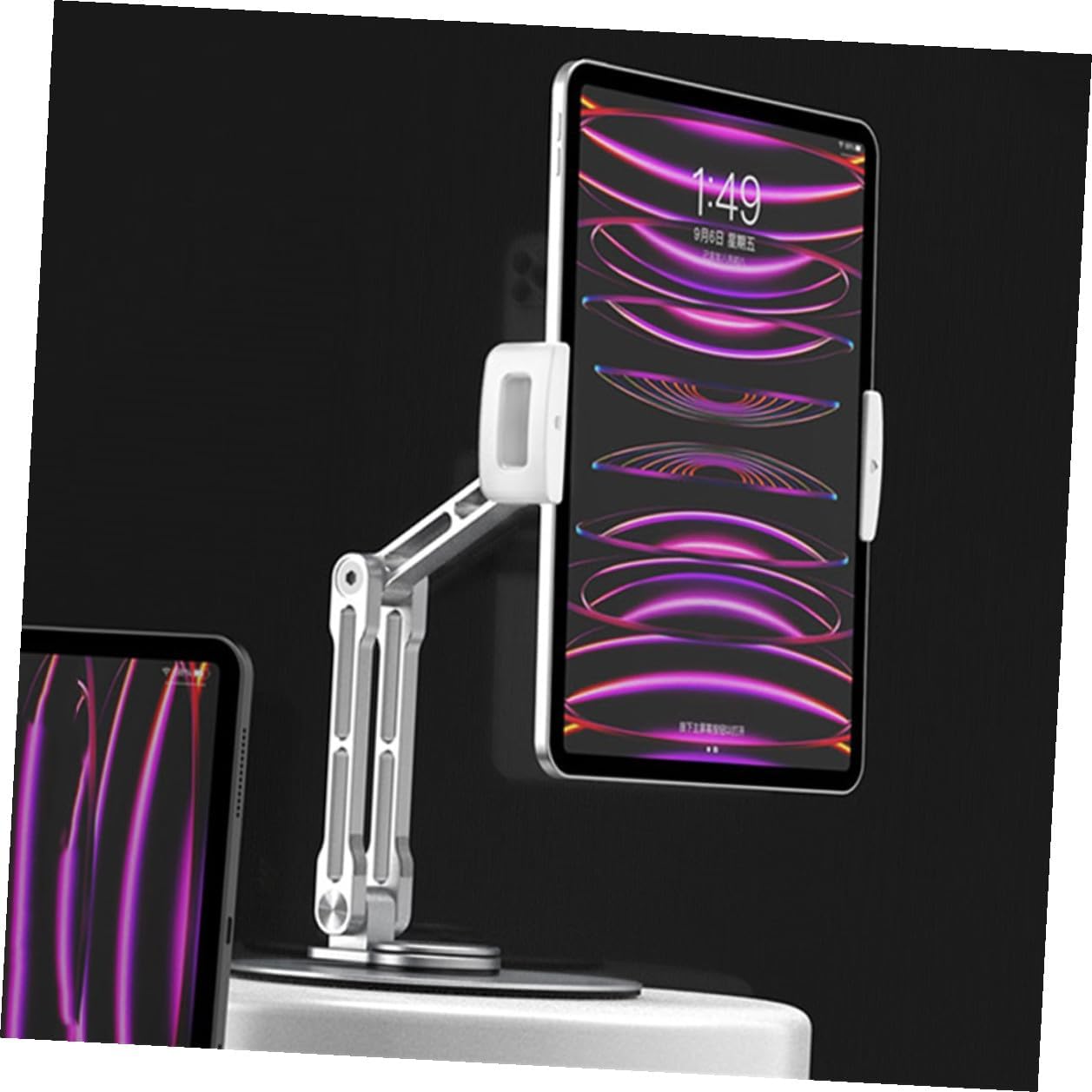 Aluminum Alloy Tablet Stand Adjustable Multi-Directional Rotation Desktop Holder Portable Universal Tablet Holder for Home and Office Silver