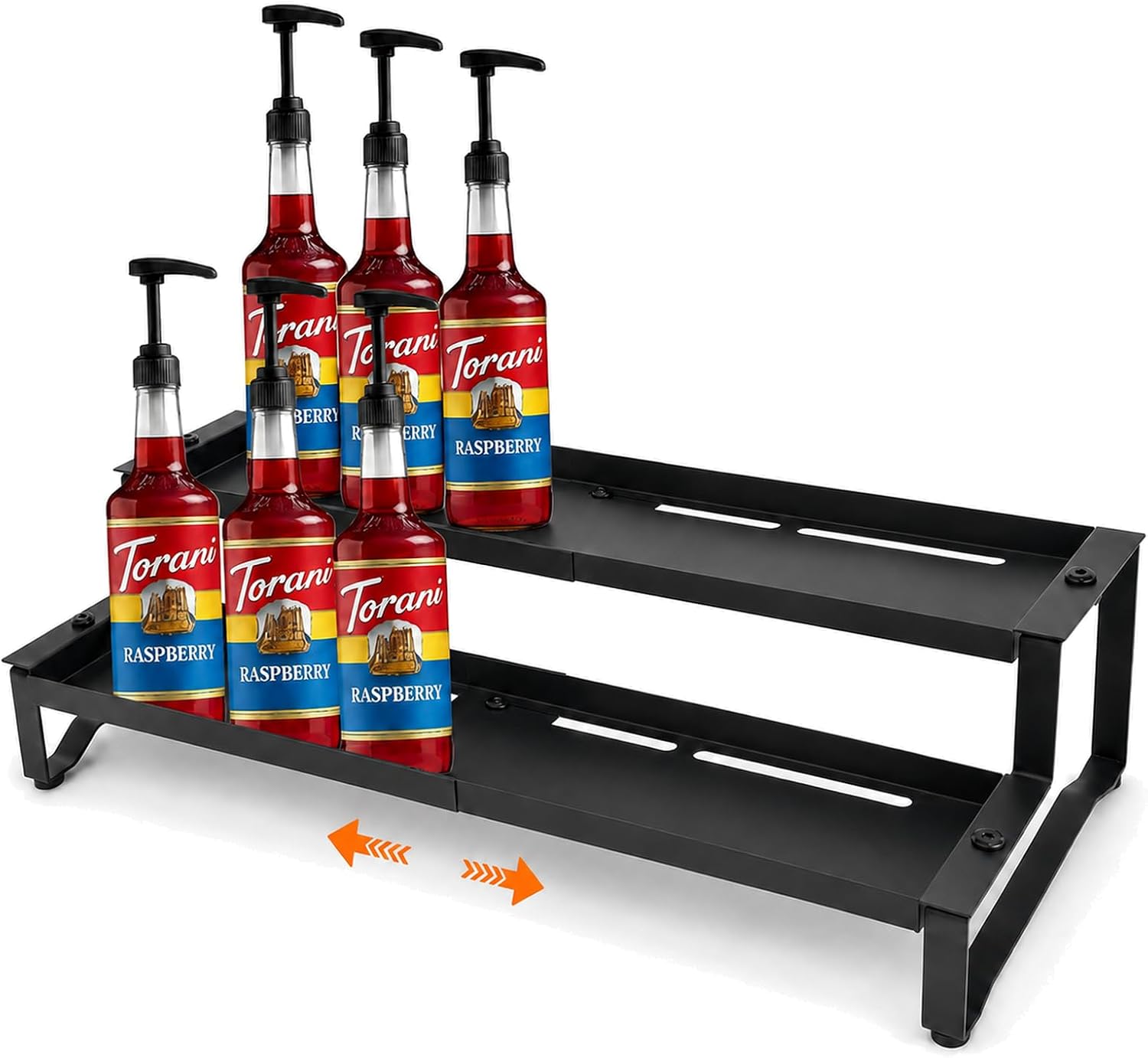 Expandable Coffee Syrup Organizer Rack, 2-Tier, Holds 6-12 Bottles
