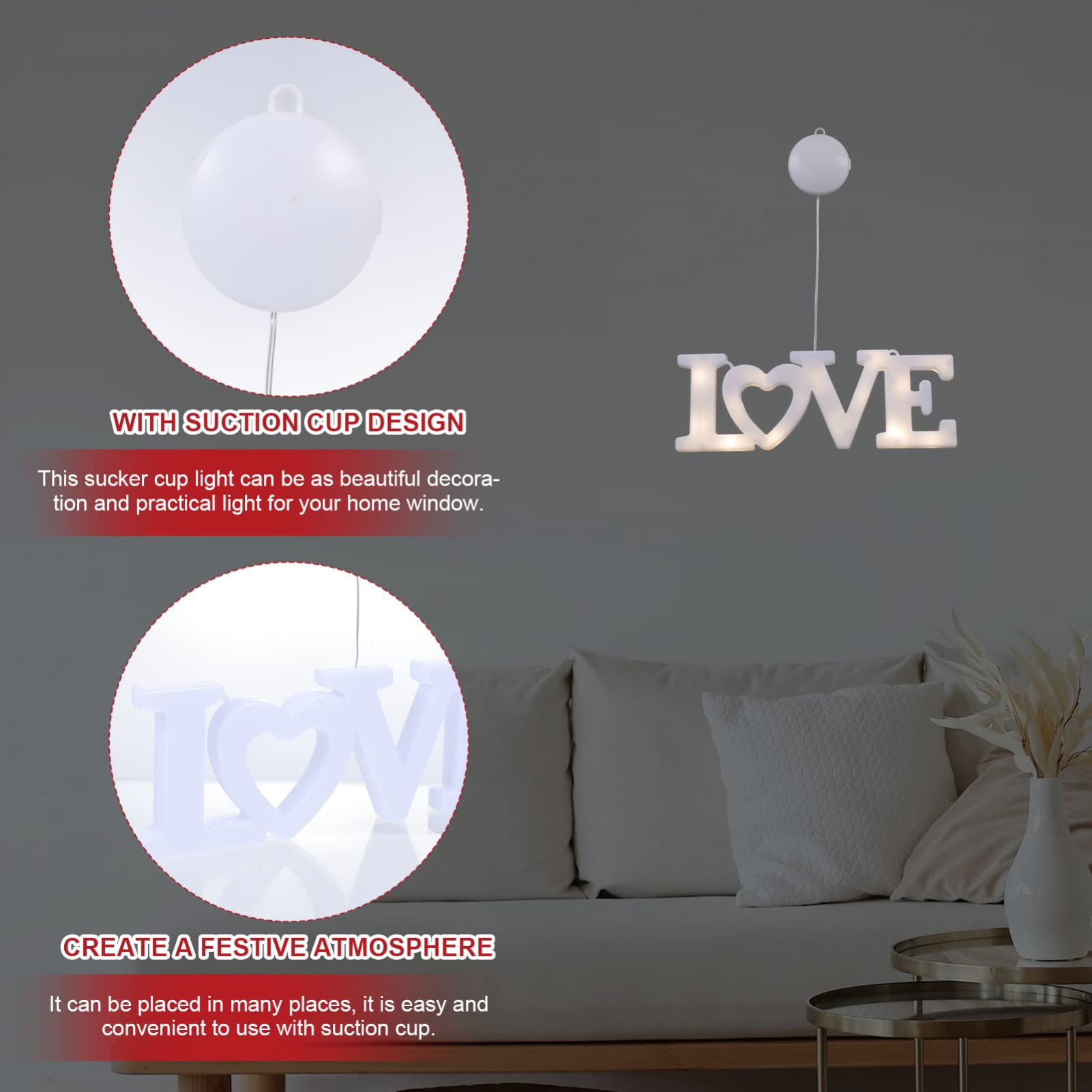Mobestech Unique Party Light Led Heart Suction Cup Lamp Romantic Valentine's Day Decor for Home Easy to Use