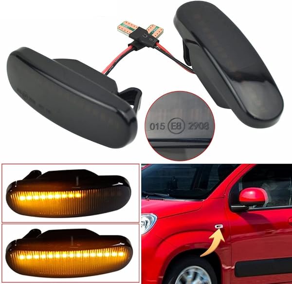 Car Passion Indicatore di direzione Freccia Specchietto laterale LED Compatibile con Luce Dinamico Progressivo Fumè Nero Side Marker Dynamic (Punto Panda Doblò) - 1