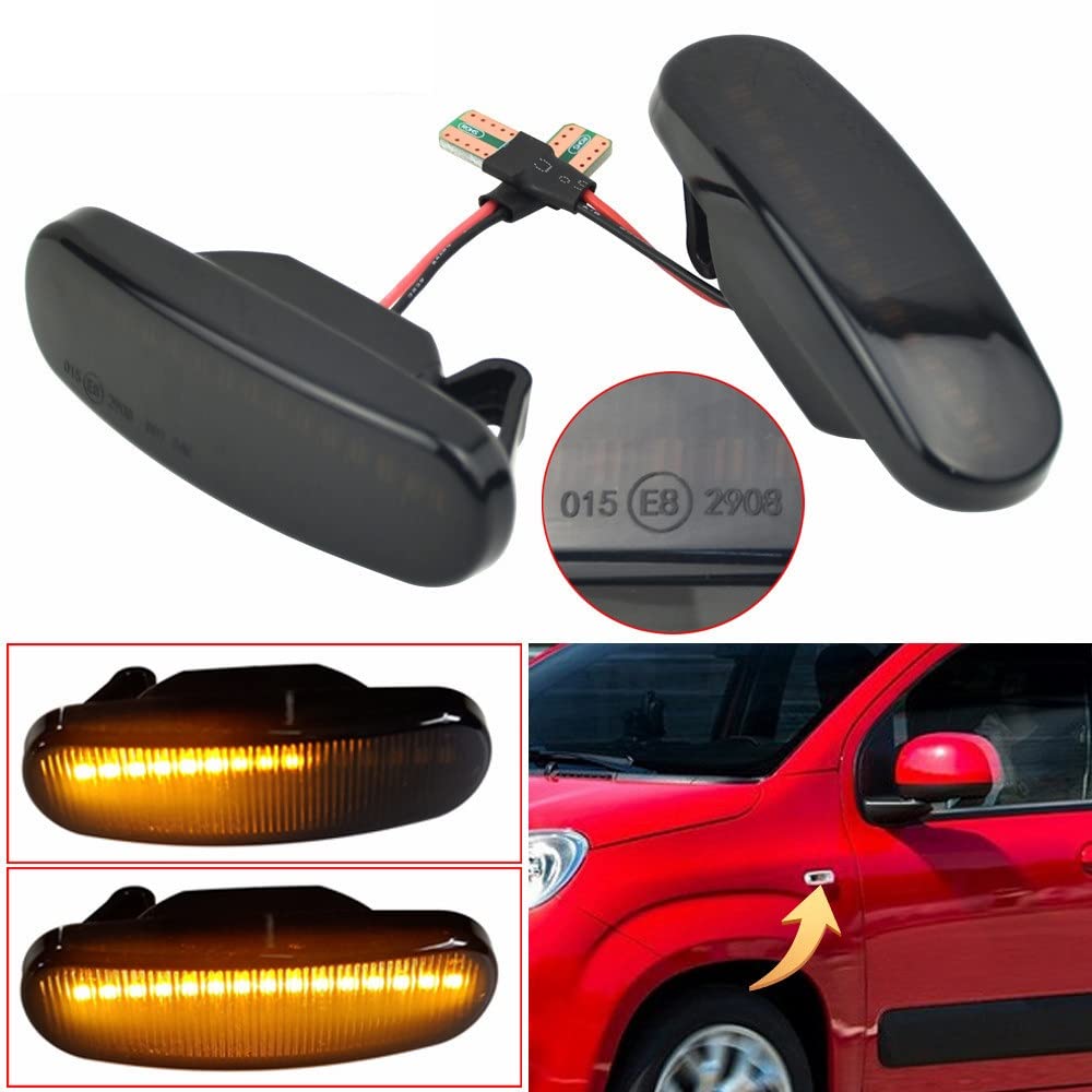 Indicatore di direzione Freccia Specchietto laterale LED Compatibile con Fiat Grande Punto EVO - Panda II serie - Qubo Luce Dinamico Progressivo Fumè Nero Side Marker Dynamic (Punto Panda Doblò)