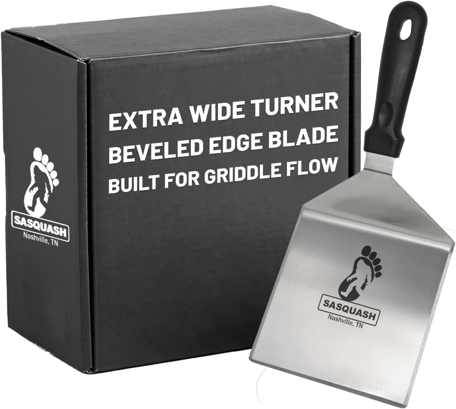 Sasquash Spatula, Stainless Steel Spatula, Mammoth Smash Burger Spatula For Kitchen Use, Extra Wide Hamburger Turner, Heavy Duty Flat Top Grill Tool, Kitchen Accessories, 6 x 5.5 Inch Blade
