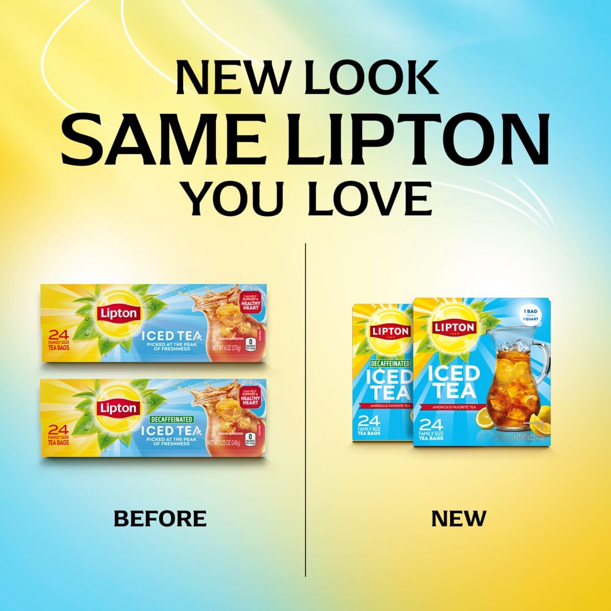 Lipton Decaf Black Iced Tea Bags, Family Size Zero Calories, 144 Total Tea Bags (24ct - Pack of 6)