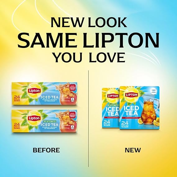Lipton Decaffeinated Black Iced Tea Bags Family Size 6-Pack 144 Total Tea Bags Zero Calories Rainforest Alliance Certified Premium Quality Smooth Crisp Taste for Hot or Cold Brewing