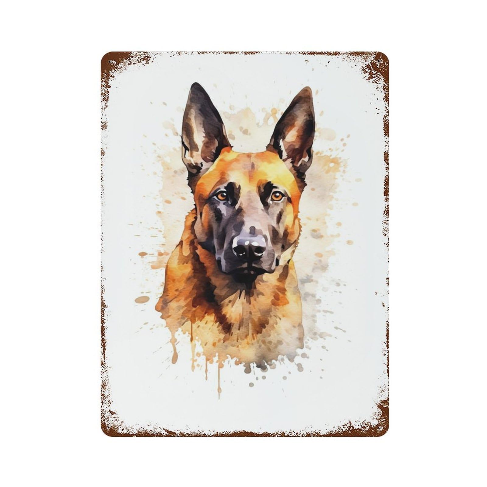 Garage Style Malinois Watercolor Dog Vintage Rust Metal Sign 15.7"x11.8", Retro Wall Decor for Bar And Workshop