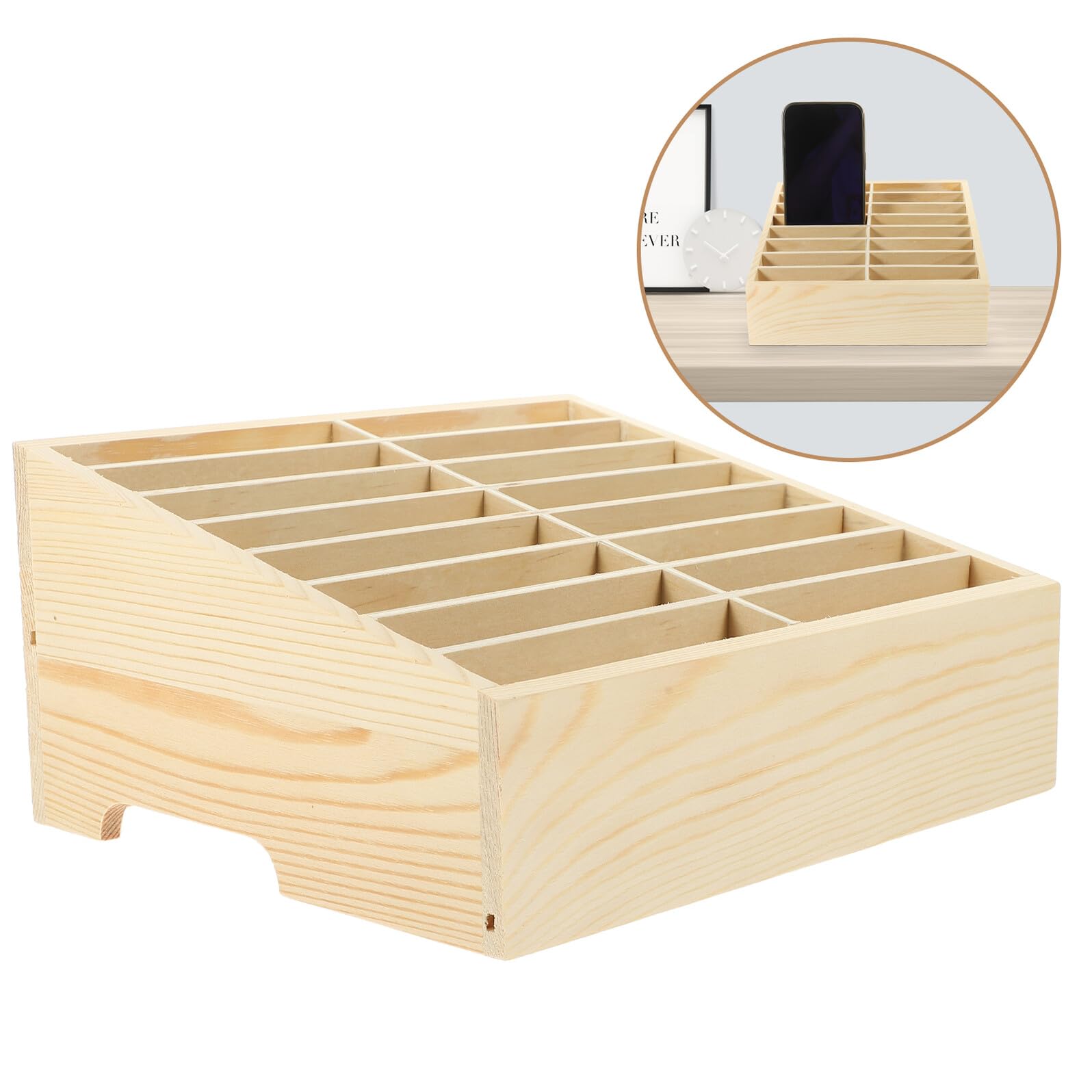 Scatola Portaoggetti da Scrivania per Telefoni Scomparti | Legno Beige, per Ufficio e Laboratorio Riparazioni, Ordine su Piano di Lavoro