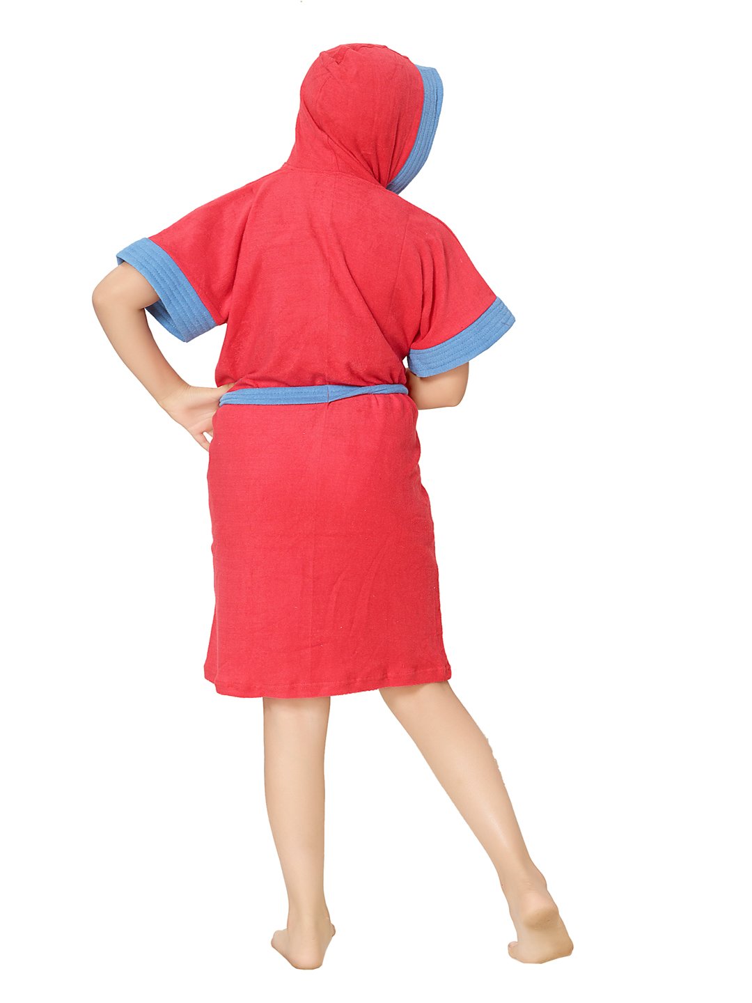 SAND DUNE Kids Girl Hood Bathrobe | Terry Cotton Shower Gown | Half Sleeve Knee Length Girls Bath Robes | Pocket with Waist belt | Cherry Red Bathrobe | 12-13 Year - Image 4 thumbnail
