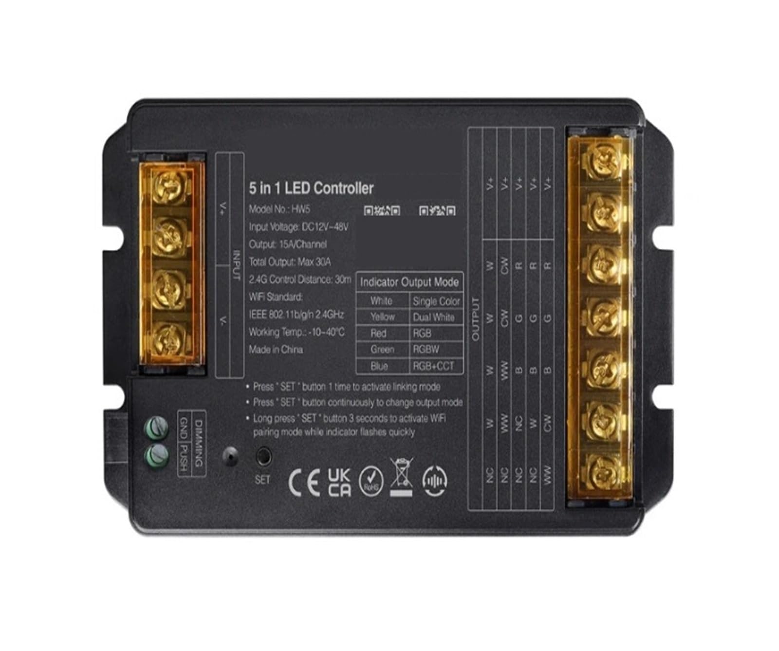 Controlador atenuador LED receptor de 2.4 GHz HW5 regulable DC 12V 24V 48V para tira RGB