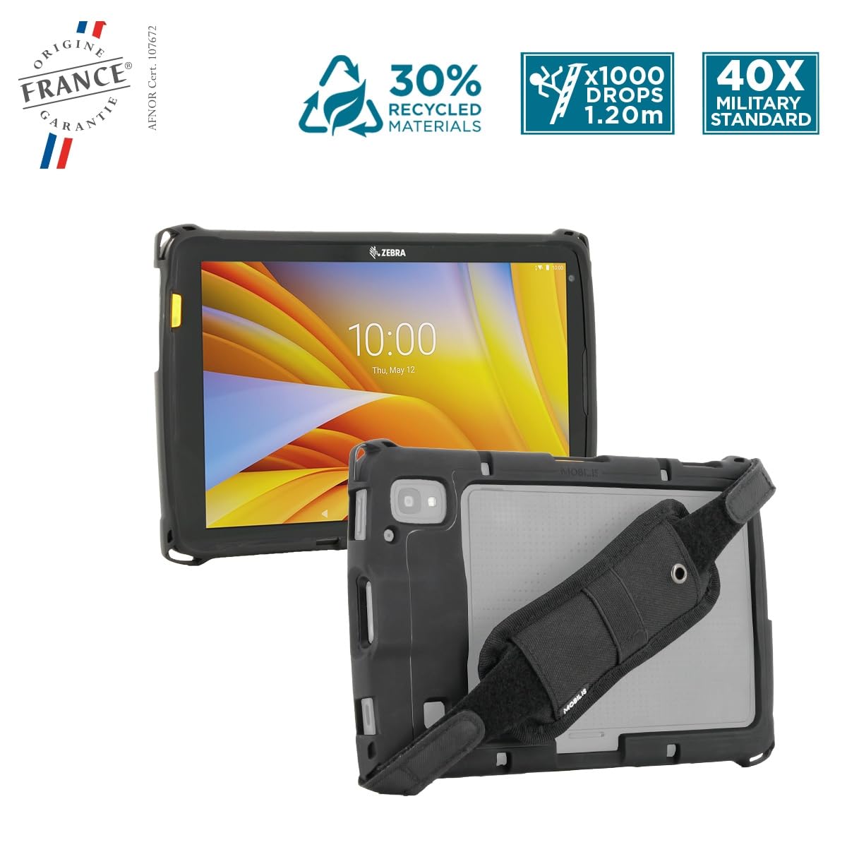 MOBILIS Custodia Robusta per Tablet Zebra ET40 ET45 8" con Impugnatura Anticaduta, Antiurto di Livello Militare, Copertura Protettiva Compatibile con gli Accessori Zebra, Materiali Riciclati, Nero