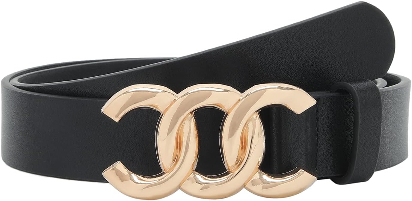 Women Belt for Jeans Dress Cinch Waist Belt for Ladies Faux Leather Belt with Gold Buckle