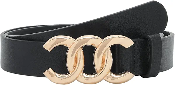 Pettata Women Belt for Jeans Dress Cinch Waist Belt for Ladies Faux Leather Belt with Gold Buckle