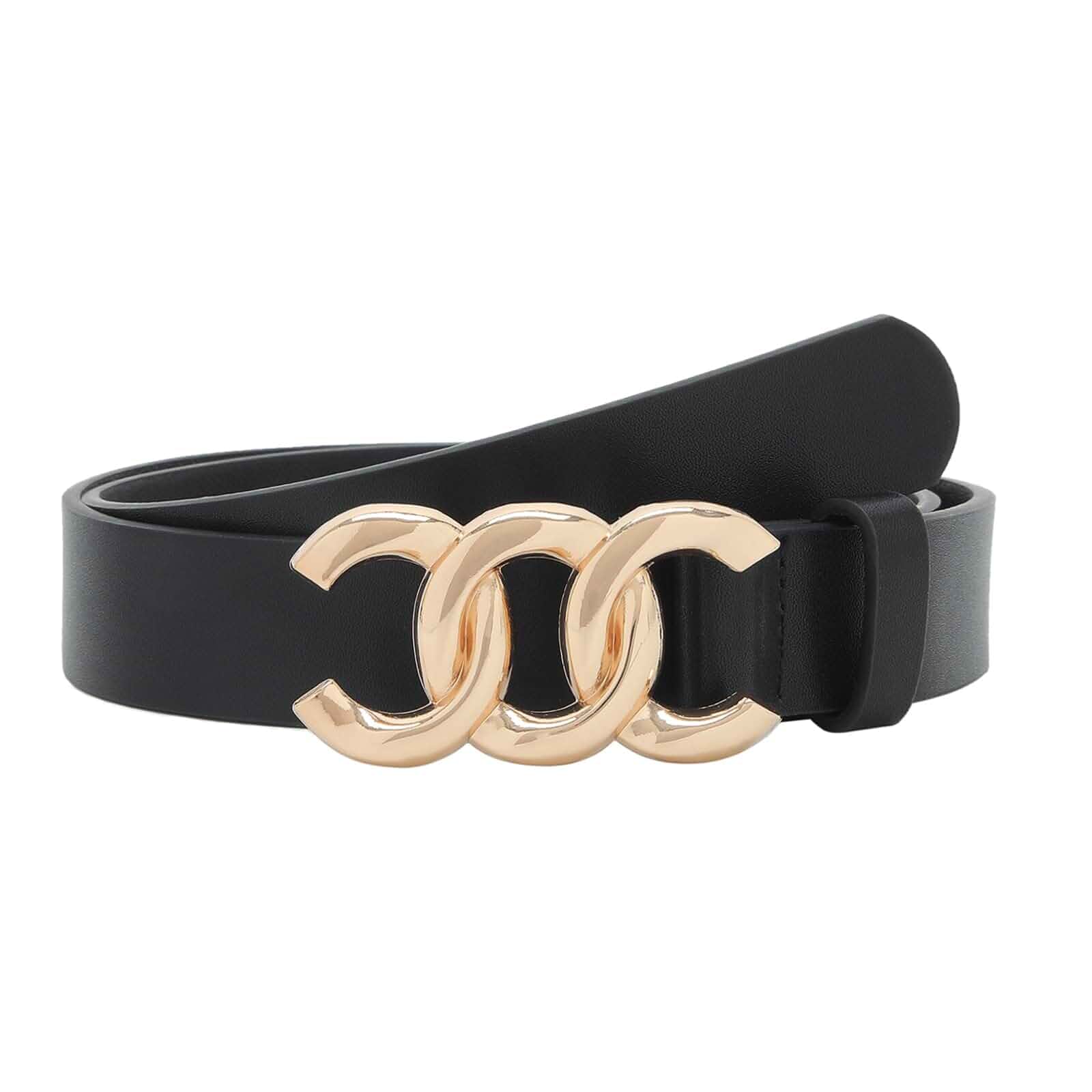 Women Belt for Jeans Dress with Gold Buckle 1.1 in Wide, 1 or 3 Pack Ladies Waist Belts, Faux Leather, Trendy Casual Style, Work Leisure Daily Outfits
