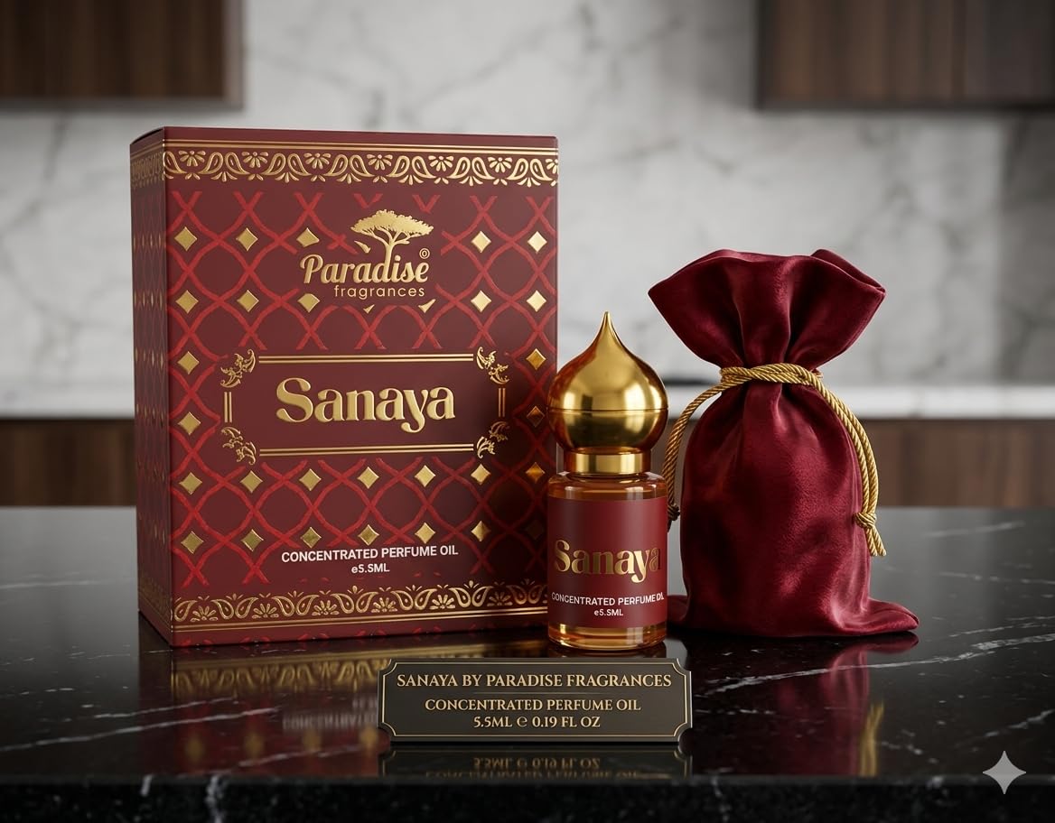 Paradise Fragrances Sanaya Concentrated Perfume Oil, 5.5 ml | Arabic Attar Style, Velvet Pouch Included, Alcohol-Free Formula, Ornate Gold Cap, Unisex Fragrance-image-32