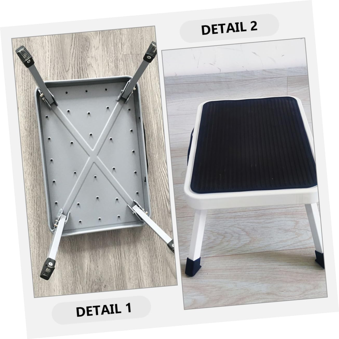 Tabouret Pliant en Fer Noir à Caoutchouc, Marchepied Portable