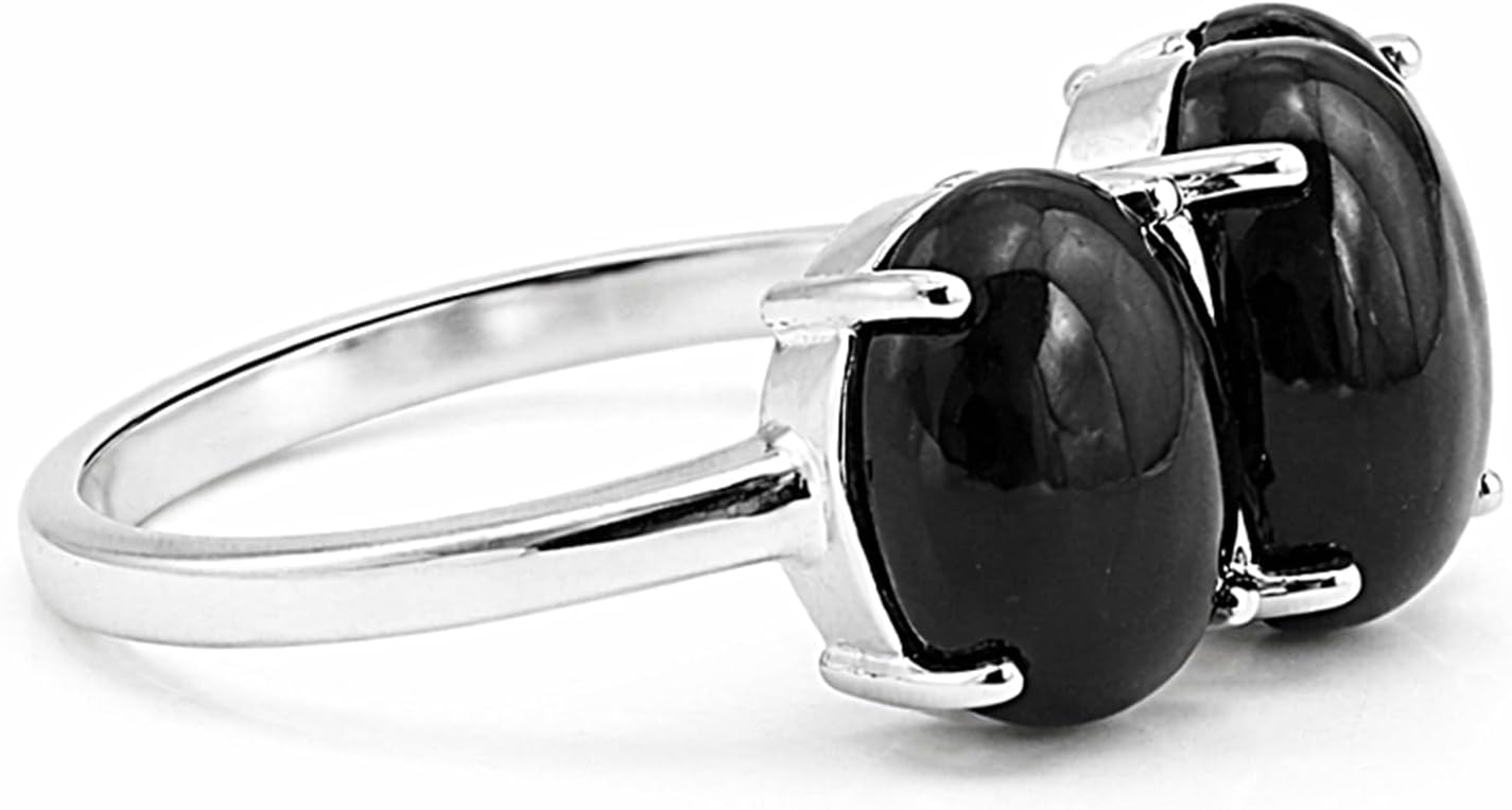 GEMHUB 26.1 Ct Natural Oval Cut Black Onyx Ring 925 Sterling Silver Three Stone Gemstone Ring for Women Size 4-11