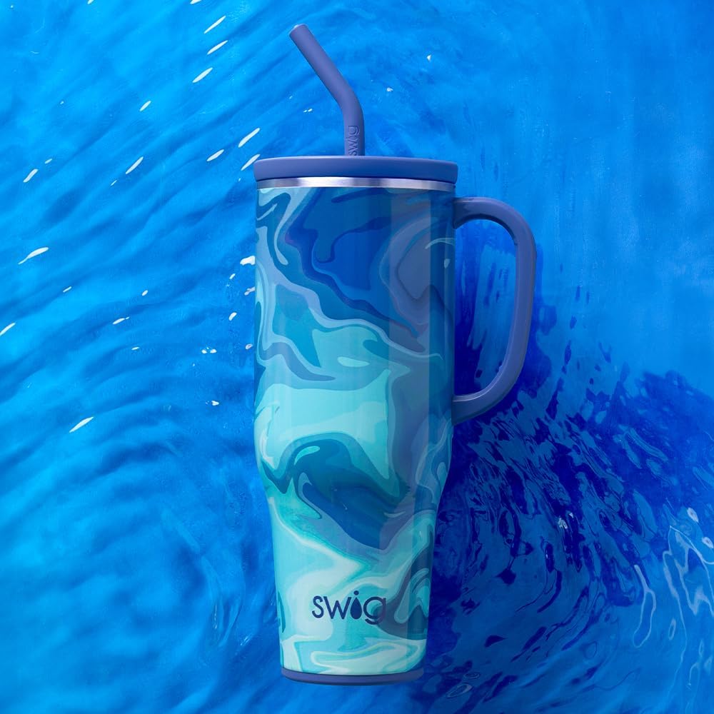 Swig Life 40oz Mega Mug, 40oz Tumbler with Handle and Straw, Extra Large Insulated Tumblers, Cup Holder Friendly Travel Mug (Blue Lagoon) - Image 3