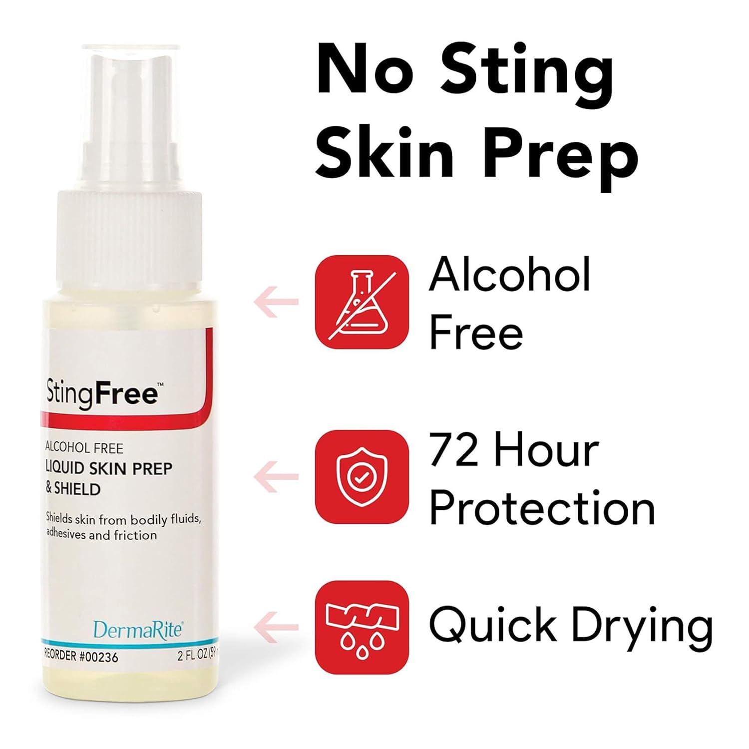 DermaRite's StingFree, Liquid Skin Prep & Shield - Alcohol-Free Spray, Shields from Body Fluids, Adhesives and Friction - Spray Bottle, 2 oz., 3 Count