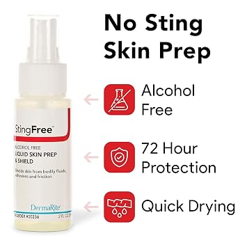 DermaRite's StingFree, Liquid Skin Prep & Shield - Alcohol-Free Spray, Shields from Body Fluids, Adhesives and Friction - Spray Bottle, 2 oz., 1 Count