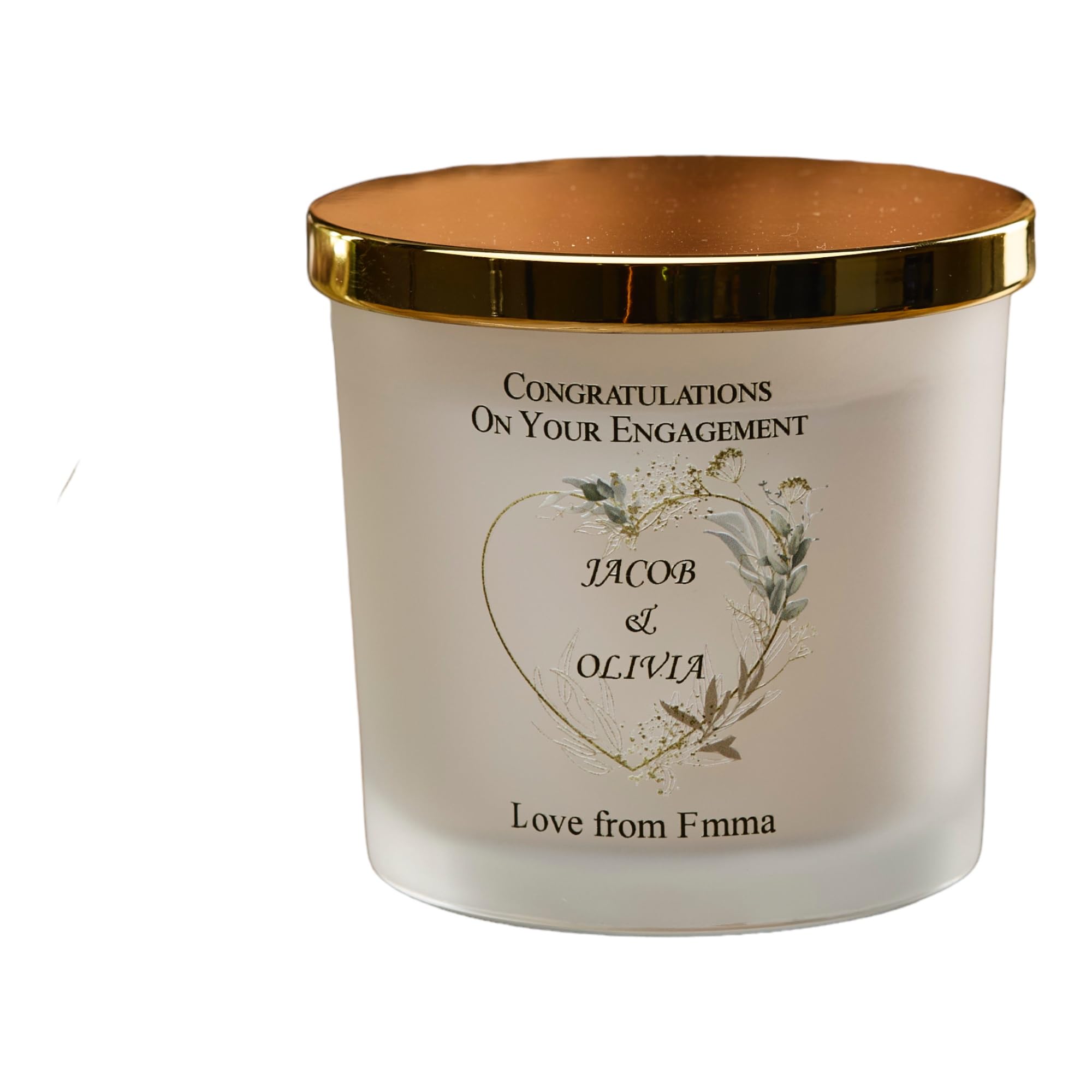 Personalised Large Double Wick Engagement Candle Gift with Silver Leaf (Fresh Cotton)