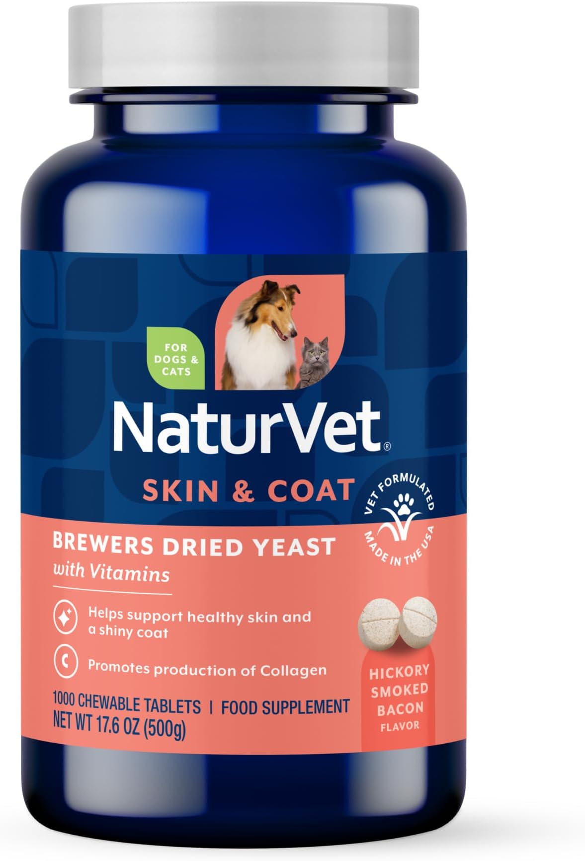 Brewers Dried Yeast Formula with Vitamins for Dogs and Cats, Chewable Tablets, Made in The USA with Globally Source Ingredients 1000 Count,