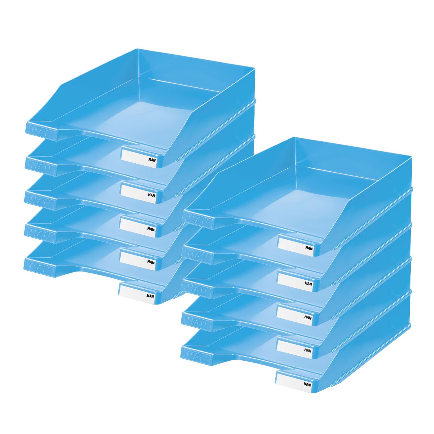 HAN Classic Letter Tray, Pack of 10, Desk Organiser, Office Supplies, Storage Compartments, Office Supplies, Letter Tray, Document Tray, up to A4/C4 Format, 1027-X-54, Light Blue