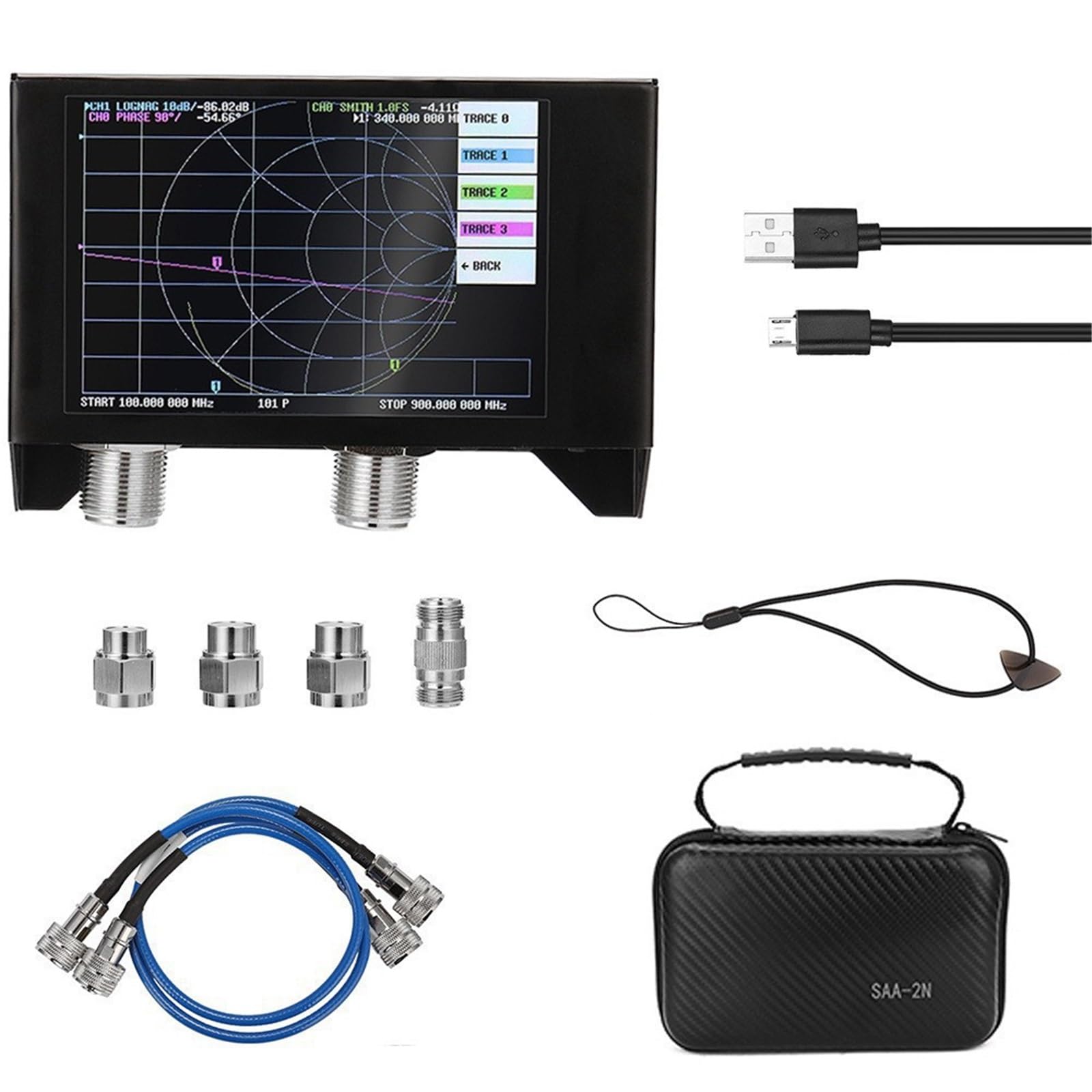 Netzwerkanalysator, NanoVNA SAA-2N VNA-Antennenanalysator 4-Zoll-Display 50 KHz -3 GHz Vektornetzwerk HF VHF UHF,für die Netzwerkkabeldiagnose