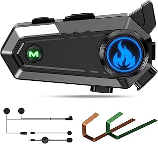 Motorcycle Helmet Bluetooth, C9 Helmet Bluetooth Headset with 2 Type Mics, Intercom/Hands-Free Call/Music/Waterproof/Noise Cancellation/Wake Up Siri, Motorcycle Helmets Speakers