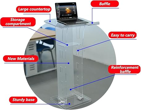 Acrylic Podium Stand, Large Acrylic Podium, Mobile Lecterns & Pulpits For Classroom, Concert, Church, Speech, Multi-Purpose, Modern