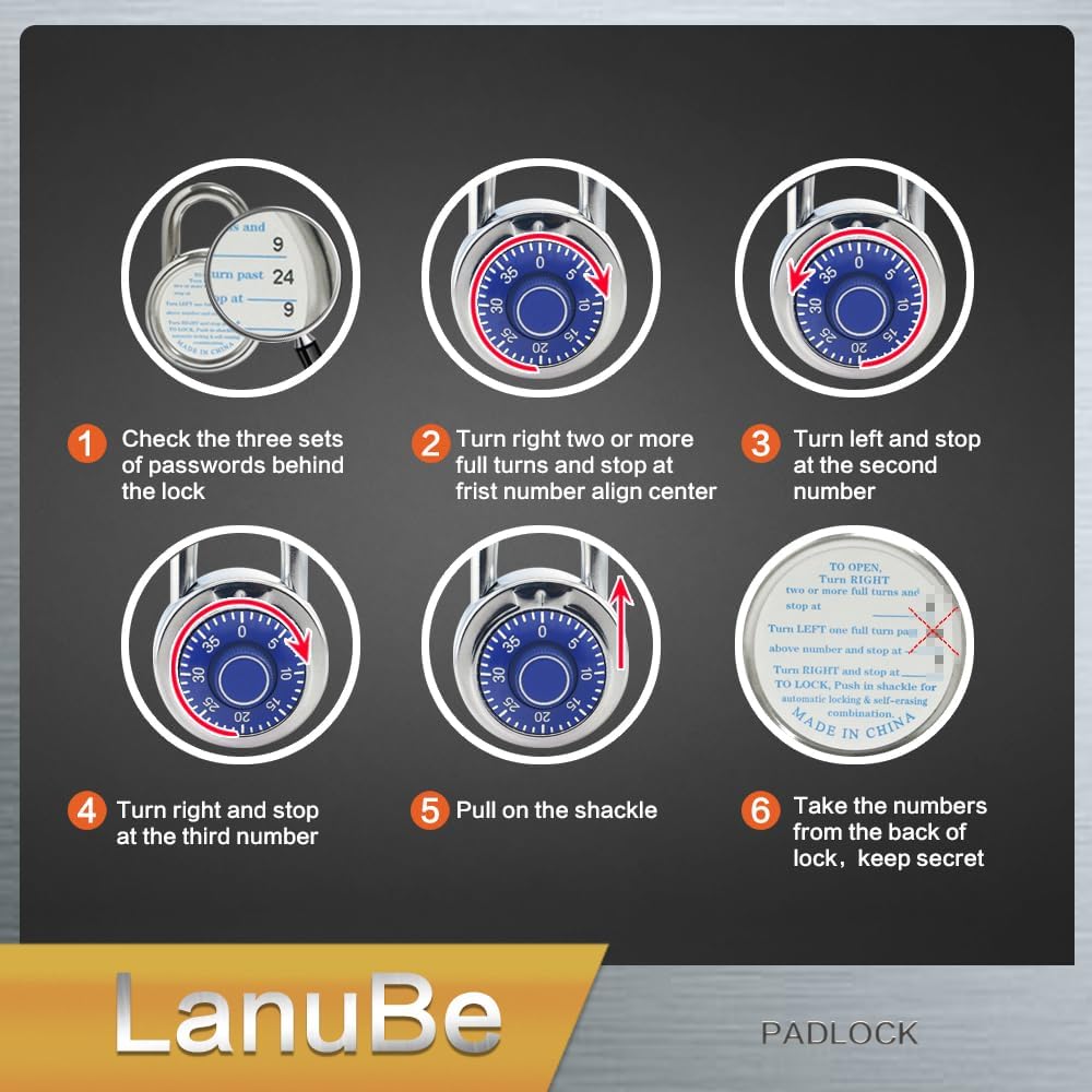 LanuBe Standard Dial Combination Lock, 2 in. Wide, with Different Combinations, Blue Turnplate, Pack of 48; Lock for School, Employee, Gym Sports Locker, Case, Toolbox, Fence and so on