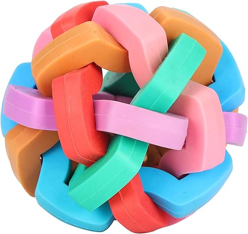 Miniatura 9 de GLOGLOW Juguetes de bola de goma, colorido suave TPR bola masticar juguete interactivo con campana interior para perros Mini cerdos (M) juguetes de